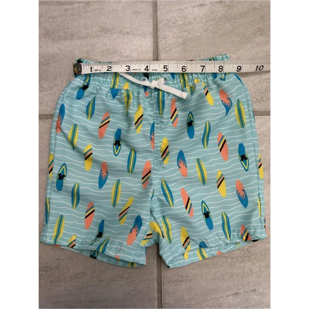 Disney Surfboard Mickey Print Swim Trunks Aqua Beach Swim Shorts Size 3T Summer